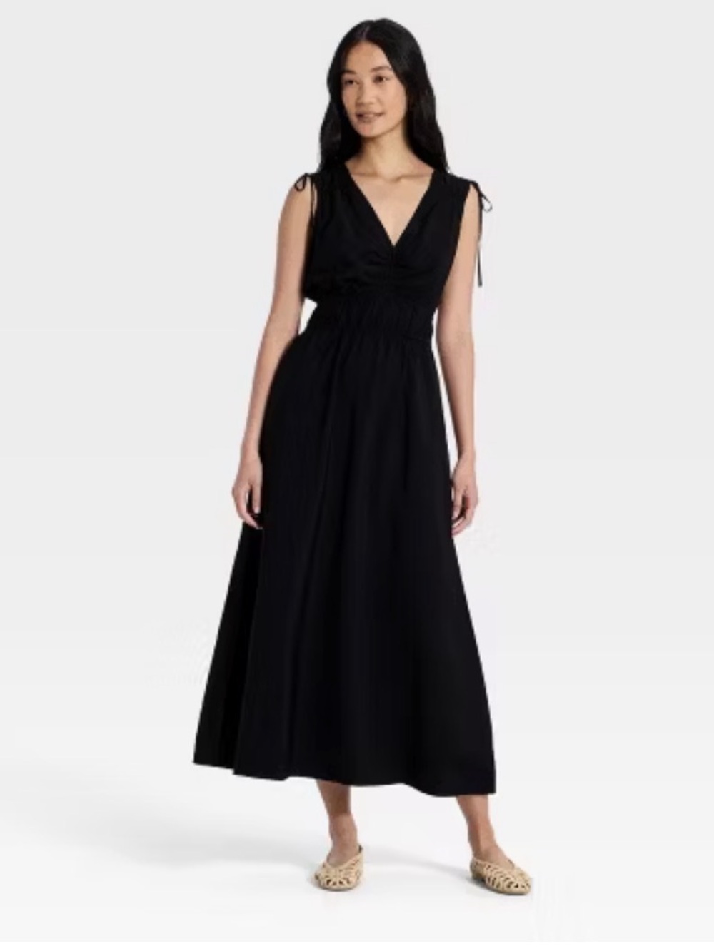 A New Day Women's V-Neck Midi Dress Black XL NWT